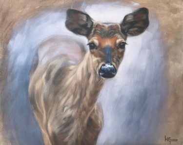 Painting titled "Curious" by Melissa Gee, Original Artwork, Oil Mounted on Wood Stretcher frame