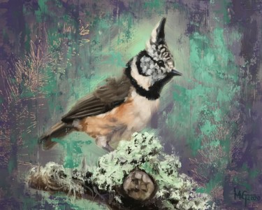 Painting titled "Crested Tit with Li…" by Melissa Gee, Original Artwork, Oil