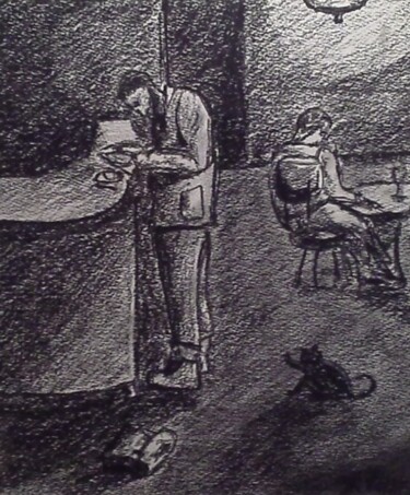 Disegno intitolato "Café parisien" da Mélissian, Opera d'arte originale, Grafite