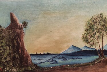 Painting titled "Montagnes bleues" by Mélissian, Original Artwork, Oil