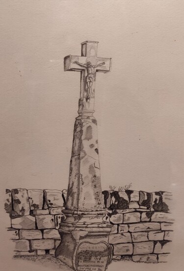 Drawing titled "Calvaire" by Mélissian, Original Artwork, Pencil