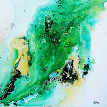 Painting titled "GREEN LAGOON" by Melle, Original Artwork, Oil