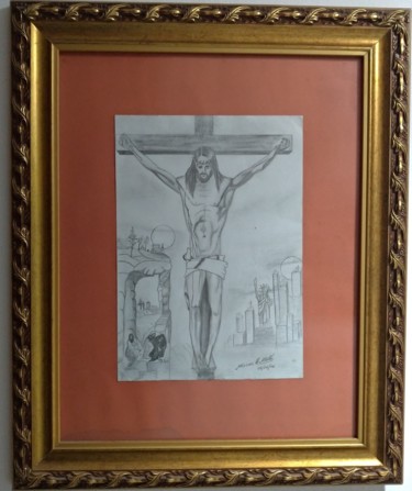 Desenho intitulada "Cristo, ontem e hoj…" por Marcos Henrique Mello, Obras de arte originais, Lápis Montado em Painel de mad…