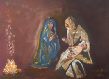 Pittura intitolato "Fuga para o Egito" da Marcos Henrique Mello, Opera d'arte originale, Olio
