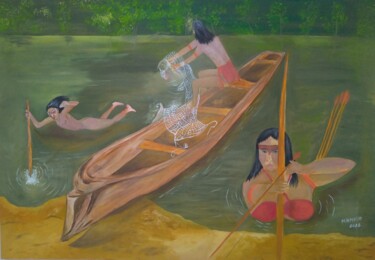 Pintura intitulada "Yanomamis" por Marcos Henrique Mello, Obras de arte originais, Óleo