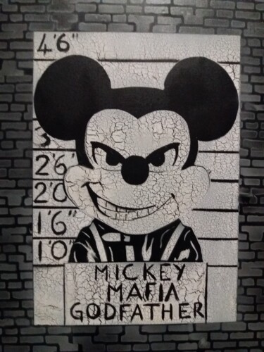 Painting titled "Mickey" by Mellys, Original Artwork, Spray paint Mounted on Wood Stretcher frame