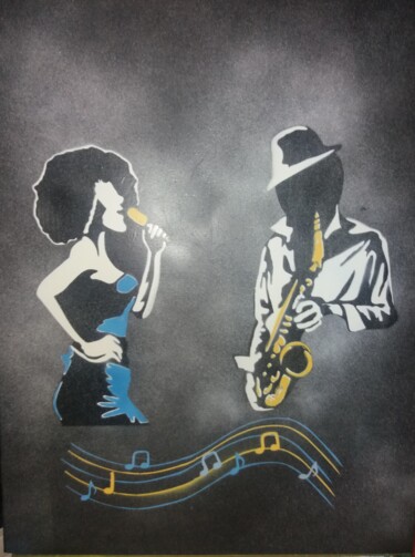 Painting titled "Chanteuse jazz" by Mellys, Original Artwork, Spray paint Mounted on Wood Stretcher frame