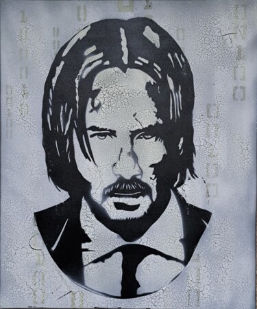 Painting titled "keanu reeves" by Mellys, Original Artwork, Spray paint Mounted on Wood Stretcher frame
