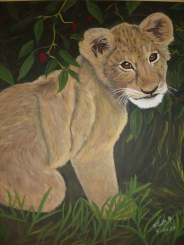 Painting titled "lionceau. va faire…" by Mélodie R. Arts & Co, Original Artwork