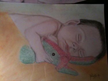Peinture intitulée "mon petit lapin" par Mélodie R. Arts & Co, Œuvre d'art originale, Huile