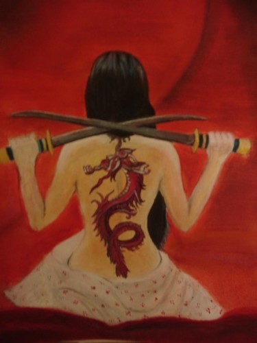 Peinture intitulée "La guerrière japona…" par Mélodie R. Arts & Co, Œuvre d'art originale, Huile