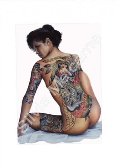 Pittura intitolato ""tatuaggio"" da Nenarias, Opera d'arte originale
