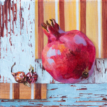 Painting titled "Pomegranate and dry…" by Maria Meltsaeva, Original Artwork, Oil Mounted on Wood Stretcher frame