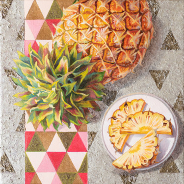 Painting titled "Sweet pineapple" by Maria Meltsaeva, Original Artwork, Oil Mounted on Wood Stretcher frame