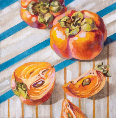 Painting titled "“Persimmon” from “S…" by Maria Meltsaeva, Original Artwork, Oil Mounted on Wood Stretcher frame