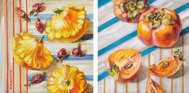 Painting titled "Diptych "Autumn sti…" by Maria Meltsaeva, Original Artwork, Oil Mounted on Wood Stretcher frame