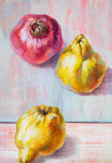 Painting titled "Pomegranate and qui…" by Maria Meltsaeva, Original Artwork, Oil