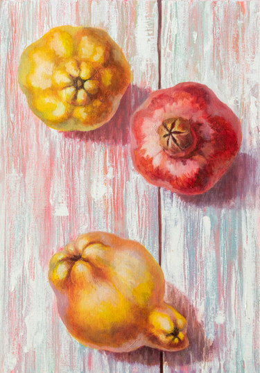 Painting titled "Yellow quinces and…" by Maria Meltsaeva, Original Artwork, Oil