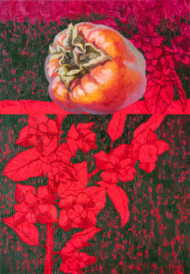Malerei mit dem Titel "Persimmon and bloom…" von Maria Meltsaeva, Original-Kunstwerk, Öl