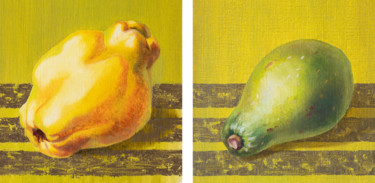 Painting titled "Quince and avocado" by Maria Meltsaeva, Original Artwork, Oil