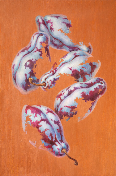 Pintura titulada "Plums on copper" por Maria Meltsaeva, Obra de arte original, Oleo Montado en Bastidor de camilla de madera