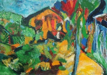 Pintura intitulada "Casa Amarela" por Maria Emilia Amaral, Obras de arte originais, Óleo