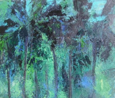 Pintura intitulada "Floresta verde blue" por Maria Emilia Amaral, Obras de arte originais, Óleo