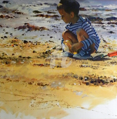 Peinture intitulée "garçon-à-la-plage.j…" par Memto, Œuvre d'art originale, Acrylique