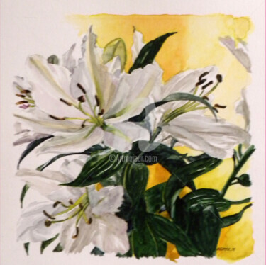 Peinture intitulée "les-lys-blancs.jpg" par Memto, Œuvre d'art originale, Aquarelle