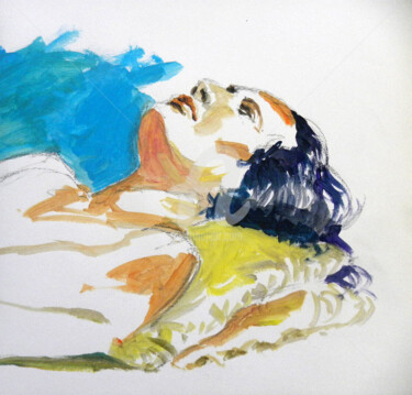 Peinture intitulée "allongé et pensive.…" par Memto, Œuvre d'art originale, Acrylique