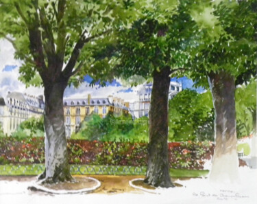 Painting titled "Rond Point des Cham…" by Memto, Original Artwork, Watercolor