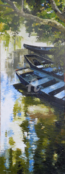 Peinture intitulée "Barques dans les ma…" par Memto, Œuvre d'art originale, Huile