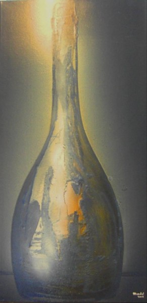 Painting titled "a bottle in the nig…" by Mendelart, Original Artwork, Oil