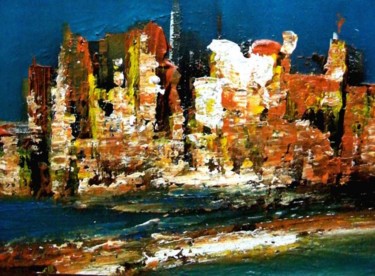 Painting titled "The city 2" by Mendelart, Original Artwork, Oil