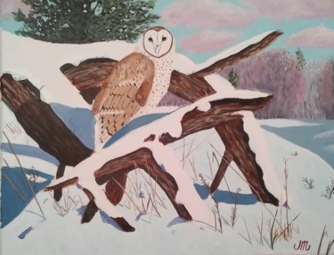 Painting titled "Barn owl sunrise" by Mendoza Fine Arts, Original Artwork, Acrylic
