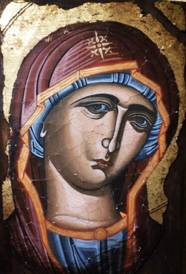Malerei mit dem Titel "Holy mother cretan…" von Menelaos Koyrkoybelas, Original-Kunstwerk, Tempera