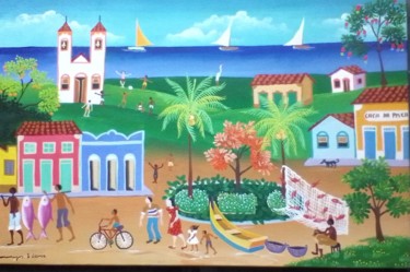 Pintura intitulada "Vila de pescadores…" por Menezes De Sousa, Obras de arte originais, Acrílico