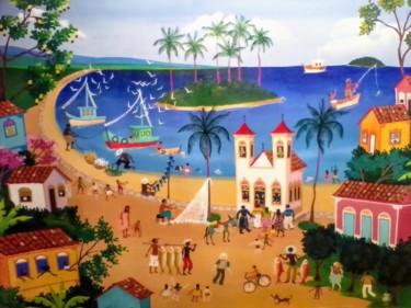 Pintura intitulada "Ilha de pescadores" por Menezes De Sousa, Obras de arte originais, Acrílico