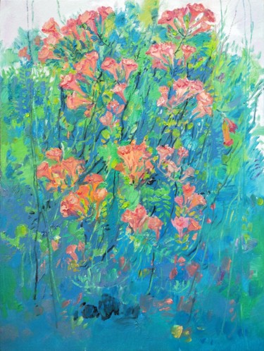 Painting titled "Campsis" by Mengmeng Yue, Original Artwork