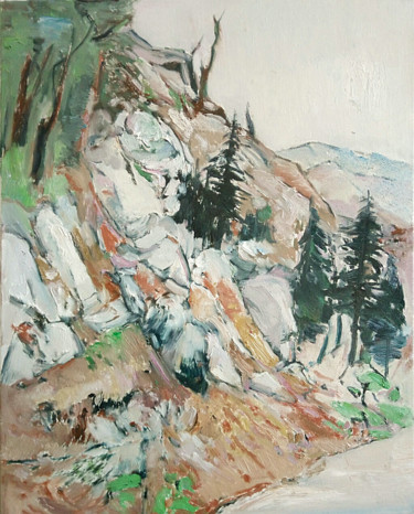 Painting titled "Pine Stone" by Mengmeng Yue, Original Artwork, Oil