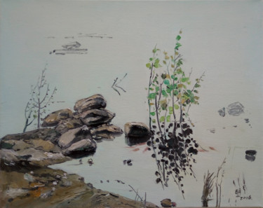 Painting titled "Quiet River" by Mengmeng Yue, Original Artwork, Oil