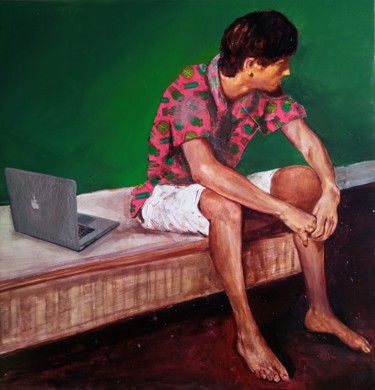 Schilderij getiteld "Tropical chilling" door Mennato Tedesco, Origineel Kunstwerk, Olie