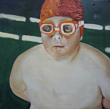 Schilderij getiteld "fat swim" door Mennato Tedesco, Origineel Kunstwerk, Olie