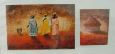 Peinture intitulée "Africaines et case" par Antoni Menu, Œuvre d'art originale, Huile