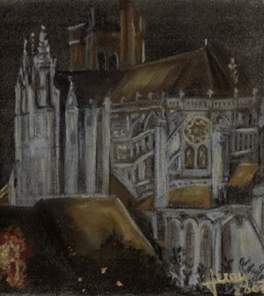 Drawing titled "cathedrale" by Sylvia Leroy, Original Artwork, Pastel