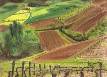 Dessin intitulée "Coullange vue des v…" par Sylvia Leroy, Œuvre d'art originale, Pastel