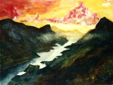 Schilderij getiteld "Ciel en feu" door Sylvia Leroy, Origineel Kunstwerk, Olie