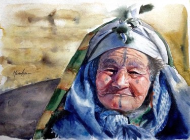 Painting titled "vielle berbère" by Merhab., Original Artwork, Watercolor