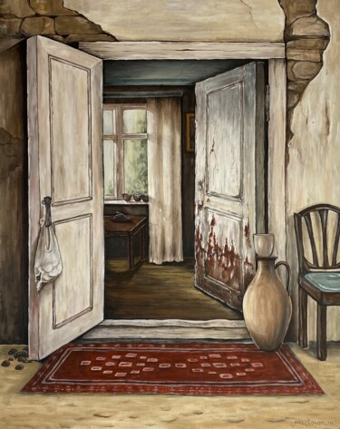 Painting titled "hospitality" by Meri Martoian, Original Artwork, Acrylic Mounted on Wood Stretcher frame