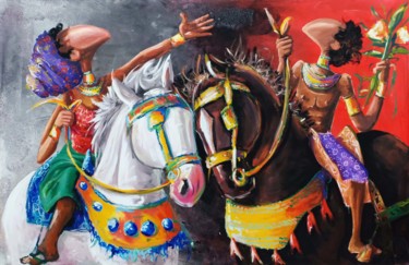 Peinture intitulée "Balade à cheval" par Meriam Mourhat, Œuvre d'art originale, Acrylique